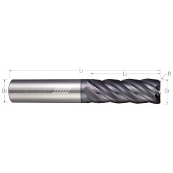 Harvey Tool Helical Solutions 34302 Corner Radius End Mill, 1/2 in Cutter Dia, 0.03 in Corner Radius, 1-5/8 in Length of Cut, 5 Flutes, 1/2 in Shank Dia, 4 in Overall Length, Aplus
