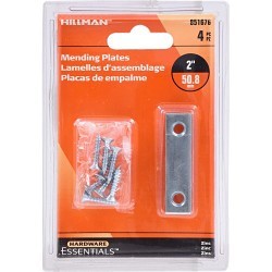 Hillman™ Hardware Essentials 851676 Mending Plate, 2 in Length, 1/2 in Width, Steel, Zinc Plated