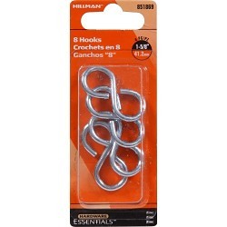 Hillman™ Hardware Essentials 851869 8-Hook, 0.121 in Dia x 0.135 in x 1-5/8 in, 1-1/4 in Screw Length, Steel