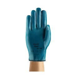 Hynit® 208003 32-105 Industrial Gloves, Light Duty, Large, #9, Cotton Interlock/Nitrile, Blue, Cut and Sewn, Cotton, Slip-On Cuff, Nitrile, Palm Coating Coverage, 8-1/2 in Length