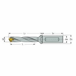 Iscar 3202290 SUMOCHAM Indexable Head Replaceable Tip Drill, 0.351 to 0.331 in Drill, ICP Insert, 3.32 in OAL, 3XD Drill Depth by Dia Ratio, 8 Insert Seat, 1/2 in Dia Shank, DCN Toolholder