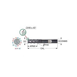 Iscar Iscar 5622712 Roughing and Finishing End Mill, 1/4 in Cutter Dia, 1/2 in Length of Cut, 4 Flutes, 1/4 in Shank Dia, 2-1/2 in Overall Length, TiAlN Coated