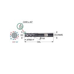 Iscar Iscar 5622714 Roughing and Finishing End Mill, 3/8 in Cutter Dia, 3/4 in Length of Cut, 4 Flutes, 3/8 in Shank Dia, 3 in Overall Length, TiAlN Coated