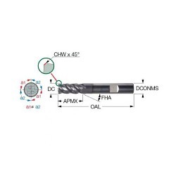 Iscar Iscar 5622716 Roughing and Finishing End Mill, 1/2 in Cutter Dia, 1 in Length of Cut, 4 Flutes, 1/2 in Shank Dia, 3 in Overall Length, TiAlN Coated