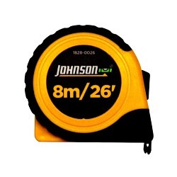 Johnson 1828-0026 Measuring Tape, 26 ft Blade Length, 1 in Blade Width, Imperial/Metric Measuring System, 1/16 in Graduations