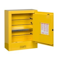 Justrite® 890200 Flammable Cabinet, 22 in Height, 17 in Width, 8 in Depth, Manual Door, 1 Doors, 1 Shelves, 18 ga CR Steel, Yellow