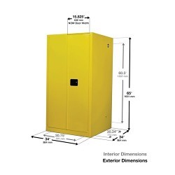 Justrite® 896000 Flammable Safety Cabinet, 60 gal, Padlockable, 65 in Height, 34 in Width, 34 in D, Manual Door, 2 Doors, 2 Shelves, CR Steel, Yellow