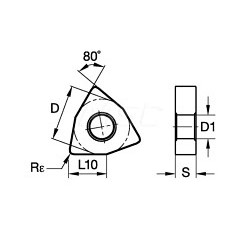 Kennametal® 1783143 Turning Insert, WNMG Insert, 431 Insert, 80 deg Rhombic Shape, Positive Rake, Neutral Cutting, Steel, Stainless Steel, Cast Iron For Use On, Cermet, Manufacturer's Grade: KT315