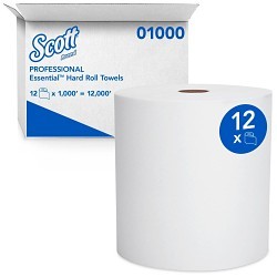 Kimberly-Clark Professional™ Scott® Essential 01005 Paper Towel Roll, Recycled Hardwound, 8 in, 1 Ply, Paper, White, 8 in Width