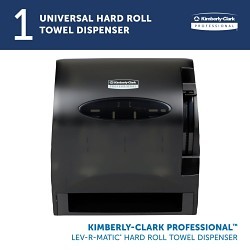 Kimberly-Clark Professional™ 09765 Hard Roll Towel Dispenser, LEV-R-MATIC, 12 Rolls, 11-3/4 in Overall Length, ABS Plastic, Smoke