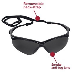 KleenGuard™ 22475 V30 Nemesis® Lightweight Safety Glasses With Neck Cord, Anti-Fog, Smoke Lens, Wrap Around Frame, Black, Nylon Frame, Polycarbonate Lens, ANSI Z87.1-2010, CSA Certified