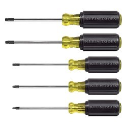 Klein® 19555 Screwdriver Set, SAE, 5 Piece, No ESD-Safe, No Insulated, No Magnetized Tip, T15, T20, T25, T27 and T30 Screwdriver Types Included, Alloy Steel, Chrome Plated