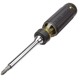 Klein® 32305 Multi-Bit Screwdriver, 3/16 to 1/4 in Screwdriver Size Range, Cushion Grip Handle, Carbon Steel, No Magnetized Tip