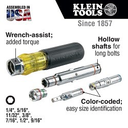 Klein® 32807MAG 7-in-1 Multi-Bit Screwdriver/Nutdriver, 1/4 in, 5/16 in, 11/32 in, 3/8 in, 1/2 in, 7/16 in, 9/16 in, Cushion Grip Handle, Black Handle, Yes Magnetized Tip