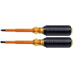Klein® 33532-INS Screwdriver Set, SAE, 2 Piece, Yes Insulated, No Magnetized Tip, Slotted and Phillips Screwdriver Types Included, Induction Hardened Steel, Chrome Plated