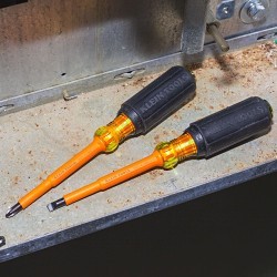 Klein® 33532-INS Screwdriver Set, SAE, 2 Piece, Yes Insulated, No Magnetized Tip, Slotted and Phillips Screwdriver Types Included, Induction Hardened Steel, Chrome Plated
