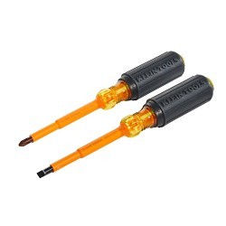 Klein® 33532-INS Screwdriver Set, SAE, 2 Piece, Yes Insulated, No Magnetized Tip, Slotted and Phillips Screwdriver Types Included, Induction Hardened Steel, Chrome Plated