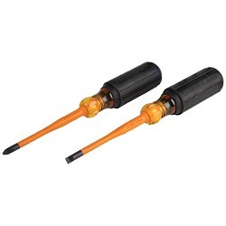 Klein® 33732INS Bit Screwdriver, insulated Slim Tip, Imperial, 2 Piece, 1/4 in Screwdriver Size Range, Cushion Grip, Steel, Plastic, No Magnetized Tip