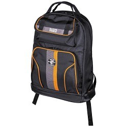 Klein® Tradesman Pro™ 55475 35-Pocket Tool Gear Zipper Closure Tool Bag Backpack, 1680D Ballistic Weave/PVC Coated Diamond Textured, Black/Gray/Orange