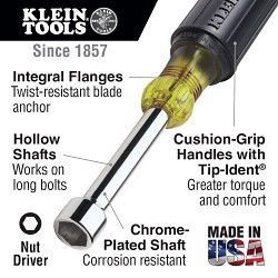 Klein® Cushion-Grip® 65160 Nutdriver Set, 5 to 10 mm, 7 Pieces, 6-3/4 in OAL, Cushion Grip Handle, Rubber, Polished Chrome