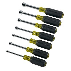 Klein® 631 Nut Driver Set, SAE, 3/16 to 1/2 in, 7 Piece, 6-3/4 to 5-5/16 in Overall Length, Cushion Grip