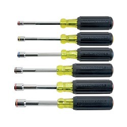 Klein® 635-6 Nut Driver Set, SAE, 1/4 to 9/16 in, 6 Piece, 9-1/8 to 9-11/16 in Overall Length, Cushion Grip