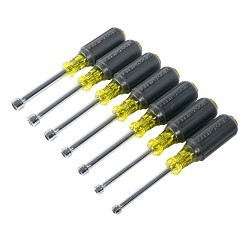 Klein® Cushion-Grip® 65160 Nutdriver Set, 5 to 10 mm, 7 Pieces, 6-3/4 in OAL, Cushion Grip Handle, Rubber, Polished Chrome