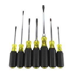 Klein® 85076 Screwdriver Set, SAE, 7 Piece, No Insulated, 7 Cushion Grip Screwdrivers