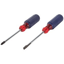 Klein® 85442RWB Screwdriver Set, SAE, 2 Piece, No Insulated, No Magnetized Tip, 1/4 in (0.6 cm) Keystone Tip; #2 Phillips Screwdriver Types Included, Steel, Chrome Plated