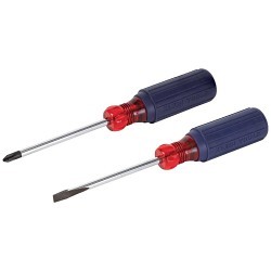 Klein® 85442RWB Screwdriver Set, SAE, 2 Piece, No Insulated, No Magnetized Tip, 1/4 in (0.6 cm) Keystone Tip; #2 Phillips Screwdriver Types Included, Steel, Chrome Plated