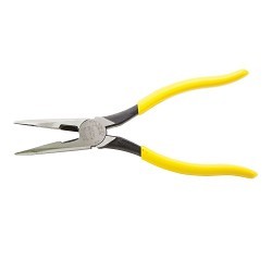 Klein® D203-8 Long Nose Plier, Smooth Jaw, 2-5/16 in Jaw Length, 1 in Jaw Width, Hardened Steel Jaw, 8-7/8 in Overall Length, 1/8 in Tip Width, Yes Cutter Included, No Non-Sparking, No Wire Stripper Included