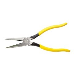 Klein® D203-8 Long Nose Plier, Smooth Jaw, 2-5/16 in Jaw Length, 1 in Jaw Width, Hardened Steel Jaw, 8-7/8 in Overall Length, 1/8 in Tip Width, Yes Cutter Included, No Non-Sparking, No Wire Stripper Included