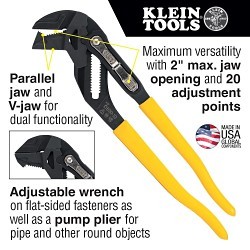 Klein® D53010 Plier Wrench, Reversible Jaw, 2 in Jaw Forged Steel Jaw Parallel Jaw, 10 in OAL