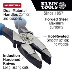Klein® J2000-9NE Lineman's Plier, 1.375 in Nominal Capacity, 9.55 in Overall Length, Steel Jaw, No Insulated