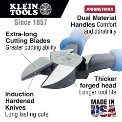 Klein® Journeyman™ J2000-59 2000 Angled Head Heavy Duty Cutting Plier, 9/32 in Nominal, 1.25 in L x 1.203 in W x 0.625 in THK Jaw Steel Jaw, 9 in OAL