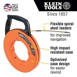 Klein® KLT56351 Fish Tape, Fiberglass Tape Material, Black/Orange