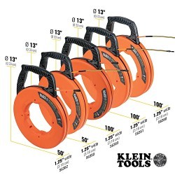 Klein® KLT56351 Fish Tape, Fiberglass Tape Material, Black/Orange