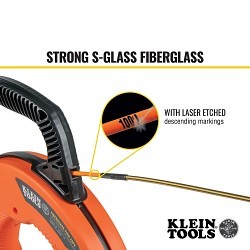 Klein® KLT56351 Fish Tape, Fiberglass Tape Material, Black/Orange