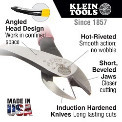 Klein® Klein D2000-48 Cutting Plier, 1.375 in Nominal Capacity, 0.813 in LG x 1.25 in WD x 0.46 in THK Jaw, 8-1/16 in Overall Length, Standard Cut Type, Steel Jaw, No