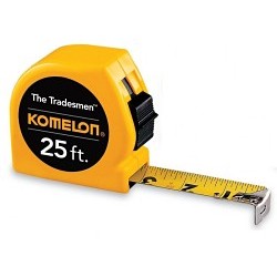 Komelon® T3925 Measuring Tape, 25 ft Blade Length, 1 in Blade Width, Steel Blade, Measuring System: Metric, Graduations: 1/16 in