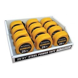 Komelon® T3925 Measuring Tape, 25 ft Blade Length, 1 in Blade Width, Steel Blade, Measuring System: Metric, Graduations: 1/16 in