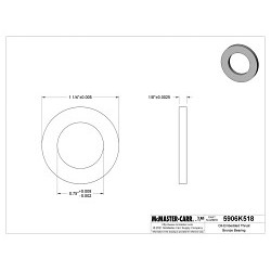 MCMASTER-CARR® 5906K518 Plain Thrust Bearing Washer, 0.75 in Inside Dia, 1-1/4 in Outside Dia, 1/8 in Thickness, -35 to 300 deg F, Bronze