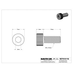 MCMASTER-CARR® 90751A116 Socket Cap Screw, Fully Threaded, Right Hand Thread, Measurement System: Metric, M4-0.5, 10 mm Overall Length, Stainless Steel