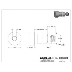 MCMASTER-CARR® 91259A419 Shoulder Screw, Measurement System: Imperial, Socket, Alloy Steel, 7/32 in Shoulder Dia, 5/8 in Shoulder Length, #8-32, 3/16 in Thread Length