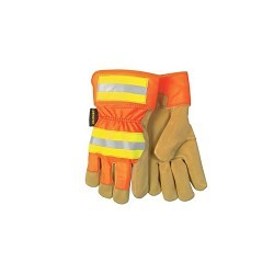 MCR Safety 19251XL Work Gloves, Wing Thumb, X-Large, #10, Pigskin Palm, Brown/Gold/Orange, Safety Cuff Cuff, Uncoated, Resists: Abrasion, Cotton