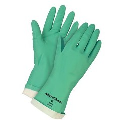 MCR Safety 5317 Nitri-Chem™ Industrial Grade Chemical-Resistant Gloves With Black Logo, Small, #7, Green, Nitrile, Green, Flock Lining, 13 in L, Resists: Chemical and Puncture, Straight Cuff, 15 mil THK