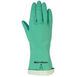 MCR Safety 5317 Nitri-Chem™ Industrial Grade Chemical-Resistant Gloves With Black Logo, Small, #7, Green, Nitrile, Green, Flock Lining, 13 in L, Resists: Chemical and Puncture, Straight Cuff, 15 mil THK