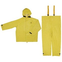 MCR Safety 8402X3 Rain Suit, 3X-Large, Yellow, Neoprene / Nylon, 46 in Waist, 30 in Inseam Length, Attached Hood, 56 in Chest