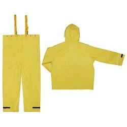 MCR Safety 8402X3 Rain Suit, 3X-Large, Yellow, Neoprene / Nylon, 46 in Waist, 30 in Inseam Length, Attached Hood, 56 in Chest