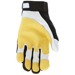 MCR Safety 906L Mechanics Work Gloves, Double Palm Patch, Large, #9, Goatskin with Cowhide Palm, Nylon/Spandex, White/Black/Yellow, Hook & Loop Cuff, Resists: Puncture, Abrasion, Heat, Unlined